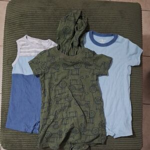 Green Tractor Print Baby Romper Set